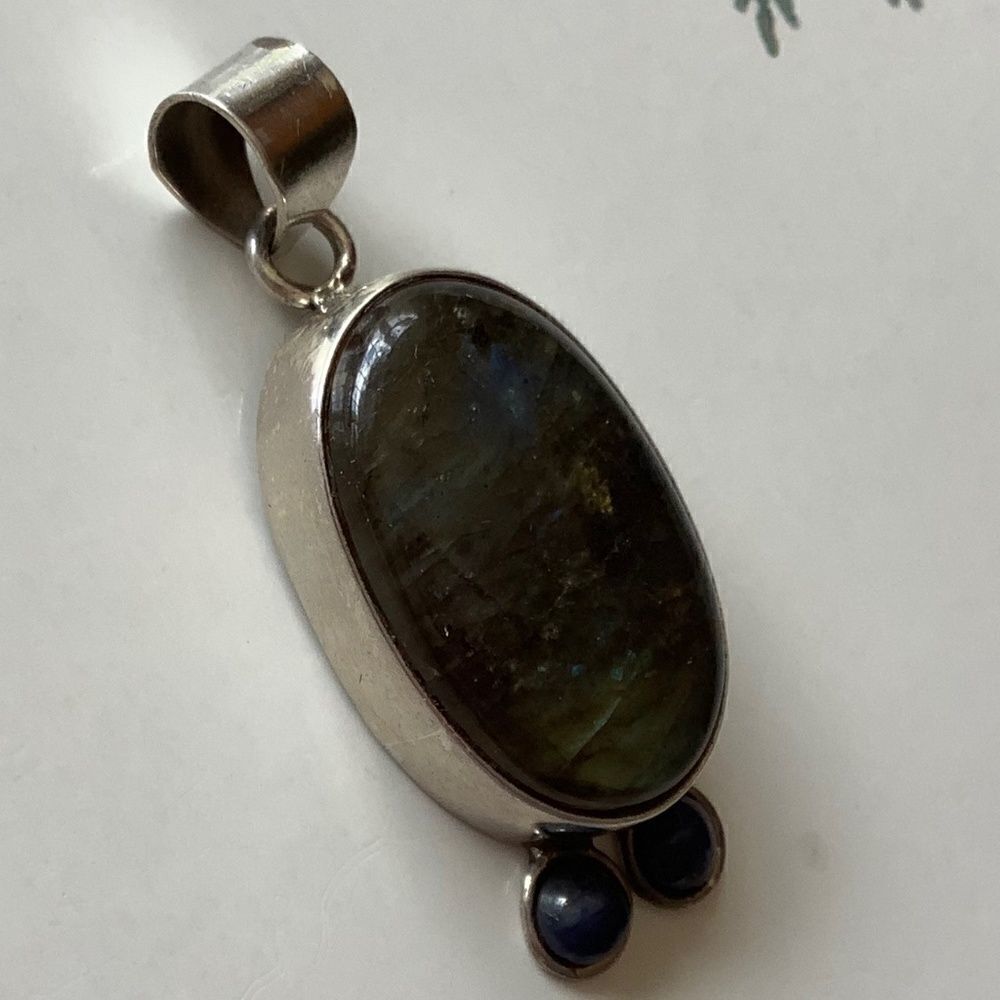 NWOT Sterling SILVER 925 LABRADORITE/LAPIS OVAL PENDANT​​ - Picture 5 of 8
